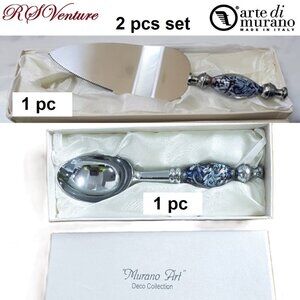 2 Murano Art in Blue and White Servers